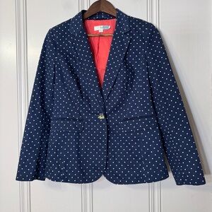 Boden Navy Polka Dot Blazer with Coral Lining